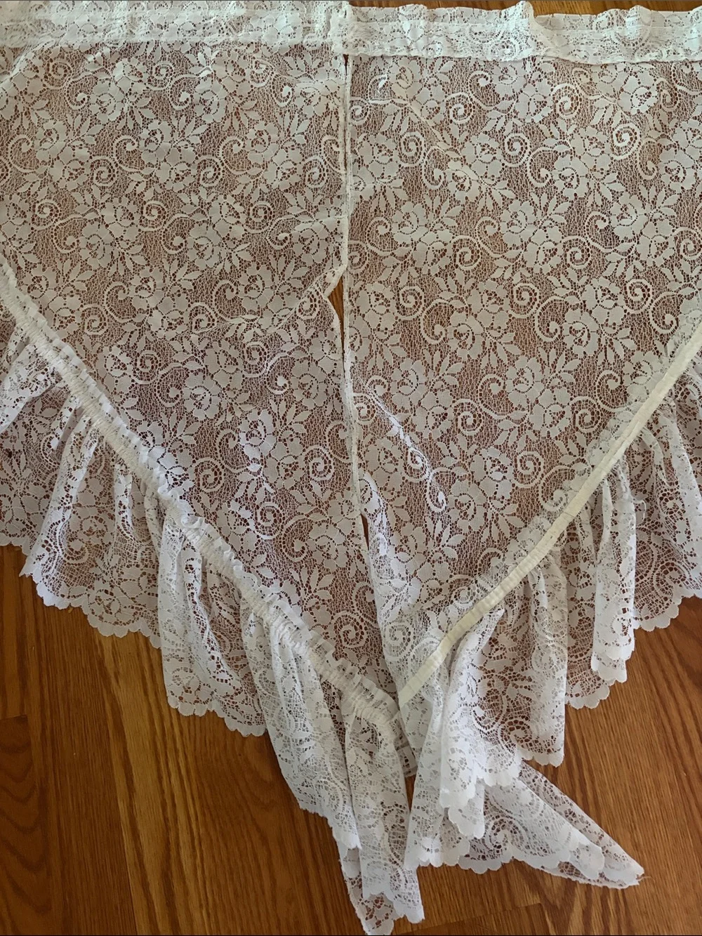 Elegant White Lace Ruffle Curtain Valance - Delicate Sheer Drapery Accent